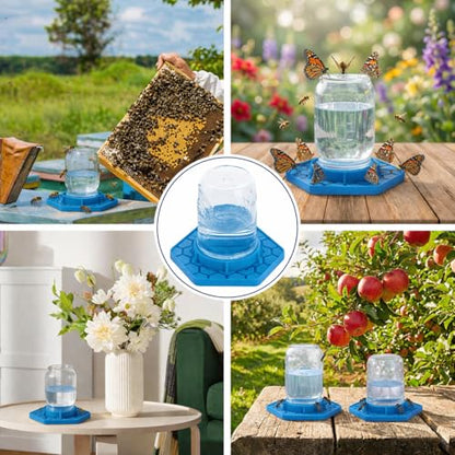 2 Pack Bee Watering Station for Garden, Blue Bee Feeder and Waterer Compatible with Regular & Wide Mouth Canning Jars(Jar Not Included), Small-Hole Honeycomb Tray Honey Bee Feeder for Outside