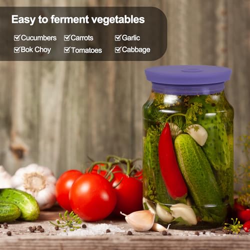 Waterless Airlock Fermentation Lids Wide Mouth Mason Jars 3 Pack Silicone Fermenting Lids for Pickles, Kimchi, and Fermented Probiotic Food Purple (Jars Not Included) - color: Purple