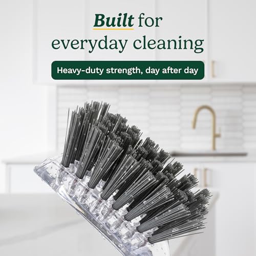 Cuisinart Dish Brush with Handle, 2 Pack, Firm Bristles | Multi-purpose dish scrubber for plates, pots, and pans, deep cleaning removes grease, safe for nonstick, built-in scraper - color: Rectangular- Dark Gray