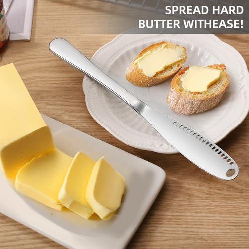 Stainless Steel Butter Knife – 3 in 1 Spreader, Grater & Curler- Serrated Edge Slicer with Holes – Kitchen Tool and Gadget for Butter, Cheese & Jam