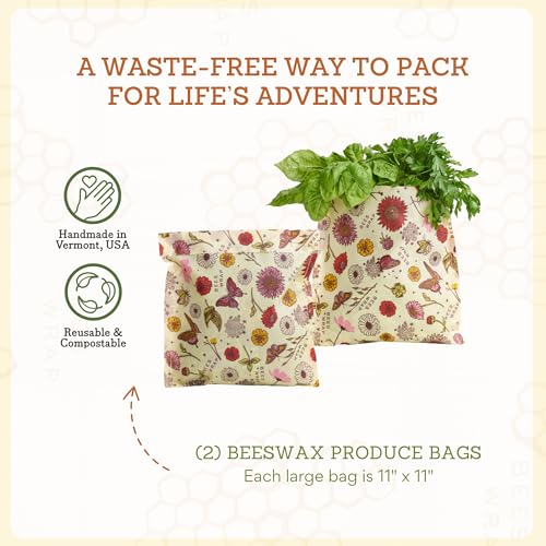 Bee's Wrap Beeswax Wraps for Food - 2 Meadow Magic Produce Bags - Made in USA Reusable & Organic Food Wraps & Reusable Sandwich Bags - Plastic Free Eco-Friendly Alternative to Aluminum Foil - style: Meadow Magic Produce Bags