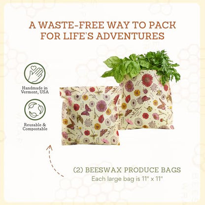Bee's Wrap Beeswax Wraps for Food - 2 Meadow Magic Produce Bags - Made in USA Reusable & Organic Food Wraps & Reusable Sandwich Bags - Plastic Free Eco-Friendly Alternative to Aluminum Foil - style: Meadow Magic Produce Bags
