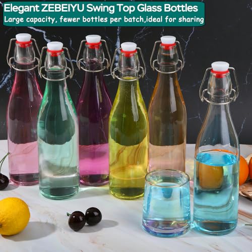 ZEBEIYU Swing Top Glass Bottles 16oz,Glass Beer Bottles With Airtight Caps for Home Brewing,Kombucha, 2nd Fermentation, Water Kefir, Beverages, Soda, Oils, Vinegar, Limoncello（6 Pack