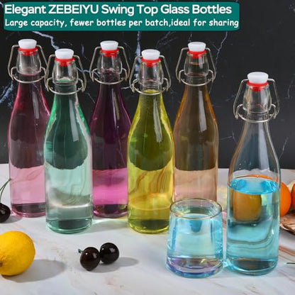 ZEBEIYU Swing Top Glass Bottles 16oz,Glass Beer Bottles With Airtight Caps for Home Brewing,Kombucha, 2nd Fermentation, Water Kefir, Beverages, Soda, Oils, Vinegar, Limoncello（6 Pack