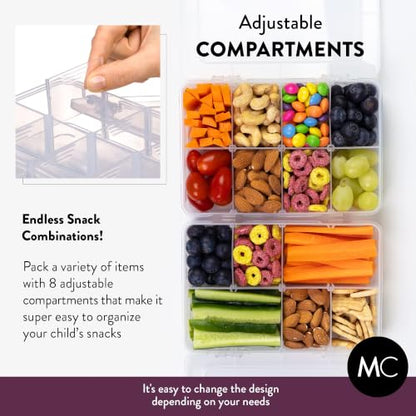 Snack Box Containers Set of 2-Reusable,100 Dissolvable Labels, 8 Adjustable Compartments, Dishwasher Safe, BPA-Free, Food Grade, Durable Design, PARENT TESTED PARENT APPROVED AWARD (2 Pack)(Clear) - color: Clear (New), size: Small