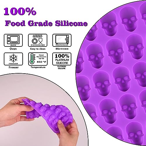 Sakolla 2 Pack Gummy Skull Candy Silicone Molds 40 Cavity Silicone Skull Molds with 2 Droppers for Halloween Chocolate, Candy,Jelly, Wax Melt, Dog Treats, Ice Cube - color: Mini Skull 40 Cavity/Purple&Orange