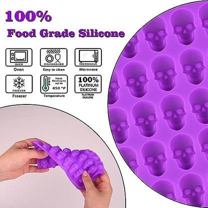 Sakolla 2 Pack Gummy Skull Candy Silicone Molds 40 Cavity Silicone Skull Molds with 2 Droppers for Halloween Chocolate, Candy,Jelly, Wax Melt, Dog Treats, Ice Cube - color: Mini Skull 40 Cavity/Purple&Orange