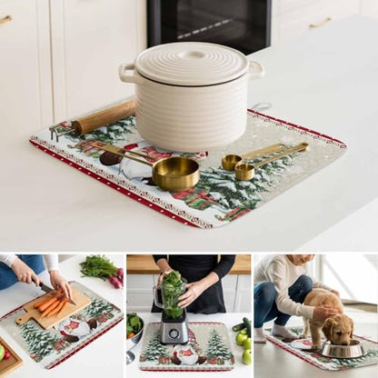 Christmas Dish Drying Mat for Kitchen Counter, Microfiber Rack Pads, Southwestern Xmas Gnomes Tree Winter Snowflake Absorbent Dish Bottle Drying Mat, 18''x24'', 2 Pack - size: 2PCS-18x24in
