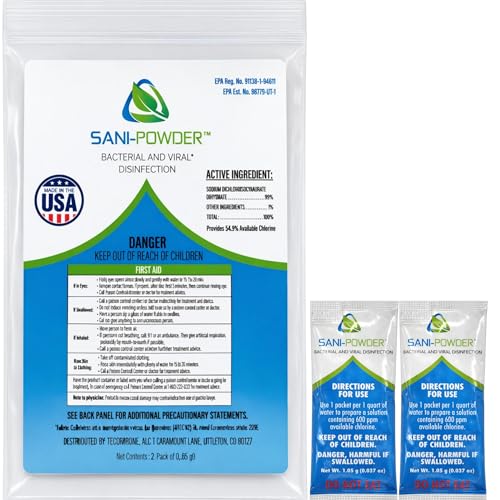 Sani-Powder HOCl Cleaning Powder – Fast-Dissolving Granules for Hard, Non-Porous Surfaces – Multi-Surface Cleaner, Easy-Mix Concentrate, Low Odor, No Residue – Quart Pack (2 Packets) - size: 0.04 Ounce (Pack of 2)