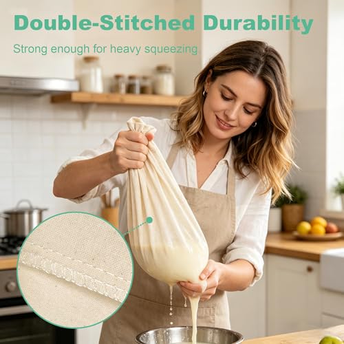 Reusable Nut Milk Bag 14x14in 3 Pack Natural Unbleached Cotton Strainer Bag | Large Cheesecloth Bag for Homemade Nut Milk, Cold Brew, Tea & Fruit Juice - color: 3 Pack