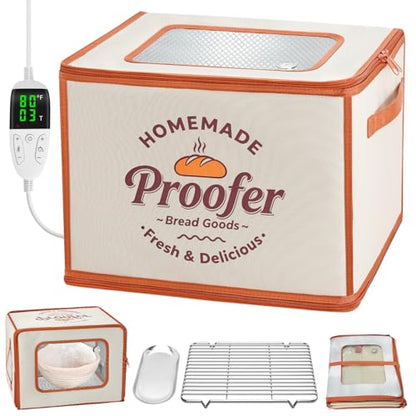 Foldable Bread Proofing Box, JOCXSPI 4-Sided Heating Dough Proofer for Sourdough Starter, 68–131°F Temp Control, 99H Timer, Metal Rack, Water Tray, Humidor for Pizza, Yogurt, Kombucha, Baking (Beige) - color: Beige