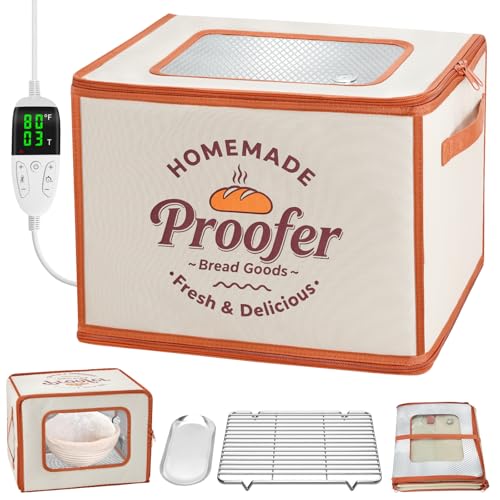 Foldable Bread Proofing Box, JOCXSPI 4-Sided Heating Dough Proofer for Sourdough Starter, 68–131°F Temp Control, 99H Timer, Metal Rack, Water Tray, Humidor for Pizza, Yogurt, Kombucha, Baking (Beige) - color: Beige