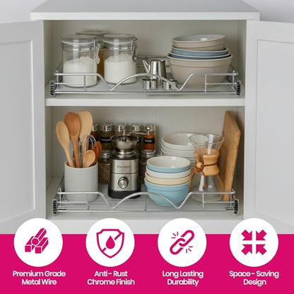 HOLDN’ STORAGE Pull Out Cabinet Organizer, 22”W x 21”D Cabinet Drawer | Heavy-Duty Caddy, Lifetime Limited Warranty, Steel Metal Cabinet Drawers, Chrome, Requires At Least 23-1/4” Cabinet Opening - size: 22"W x 21"D