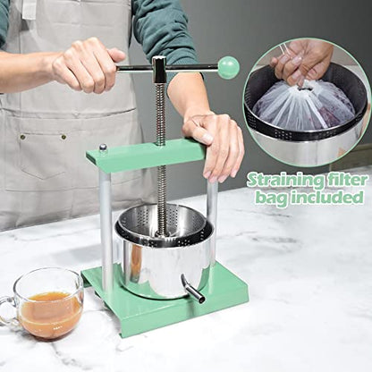 Cheese Tincture Herb Fruit Wine Manual Press with Reusable Filter Bags,Stainless Steel Barrels Press Machine for Juice, Vegetable,Wine,Olive Oil