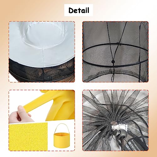 38Pcs Beekeeper hat Set Including 1Pc Bee Keeper Hat, 4Pcs Wool Felt Bee,10pcs Small Wooden Bee,Double Side Tape Yellow Beekeeping Gloves and Felt Bucket for Beekeeper Halloween Costume Adult ﻿