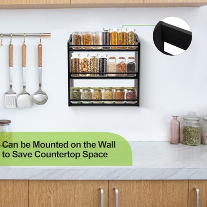 3 Tier Bamboo Spice Rack,Seasoning Jars Rack Shelf Spice Organizer for Kitchen Counter or Wall Mounting (Black) - style: Tiered Shelf Black