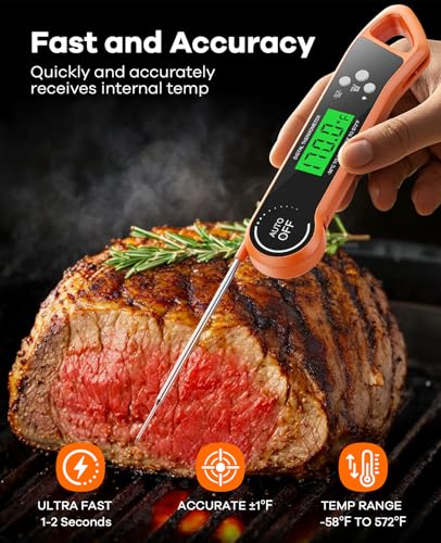 SILVLF Meat Thermometer Digital, Instant Read Thermometer with Backlight, Calibration & Hold Function, Waterproof Food Thermometer for Kitchen and Outside, BBQ,Turkey, Candy, Liquids, Beef (Orange) - color: orange