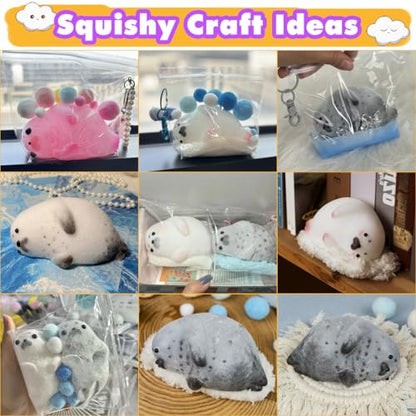 Taba Squishy Kit Big Seal Silicone Mold 6''+Liquid Gel+Flocking Cute Animal Making Set - color: 6" Seal