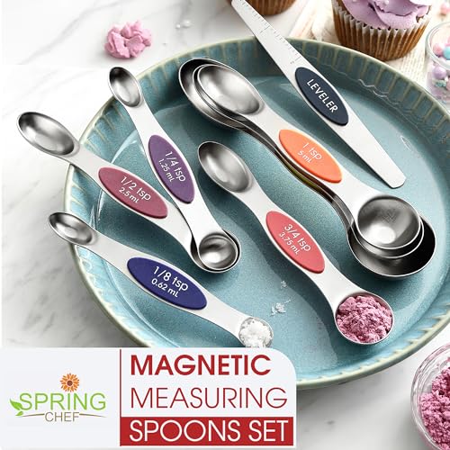 Spring Chef Stainless Steel Magnetic Measuring Spoons Set of 8 with Leveler, Nesting Teaspoon & Tablespoon Measuring Spoons, Kitchen Gadgets for Baking & Cooking, Fits in Spice Jars - Mountain Sunrise - color: Mountain Sunrise, size: 1-Pack