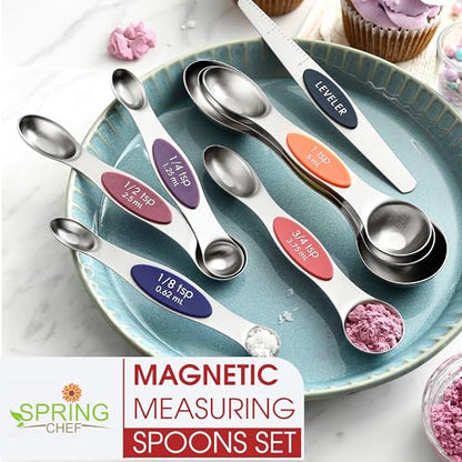 Spring Chef Stainless Steel Magnetic Measuring Spoons Set of 8 with Leveler, Nesting Teaspoon & Tablespoon Measuring Spoons, Kitchen Gadgets for Baking & Cooking, Fits in Spice Jars - Mountain Sunrise - color: Mountain Sunrise, size: 1-Pack