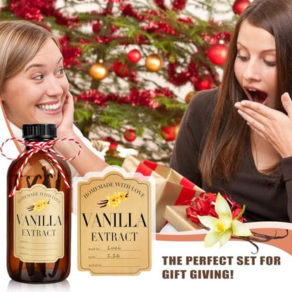 BHHQHH 16Pcs 8 oz Amber Glass Bottle Boston Round Bottles for Vanilla Extract Homemade,Brown Vanilla Extract Bottles with Caps for Syrup Gift Glass Food Storage Canister and Sauce Beans - size: Large
