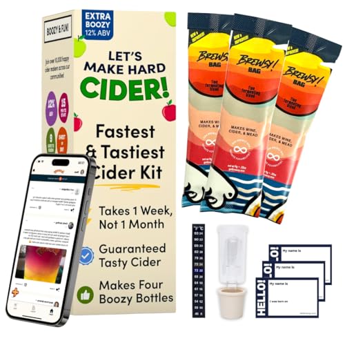 Brewsy Starter Kit for Cider Making - Custom Cider Kit - 4 Bottles in 9 Days - Use Any Juice to make Cider - color: Cider