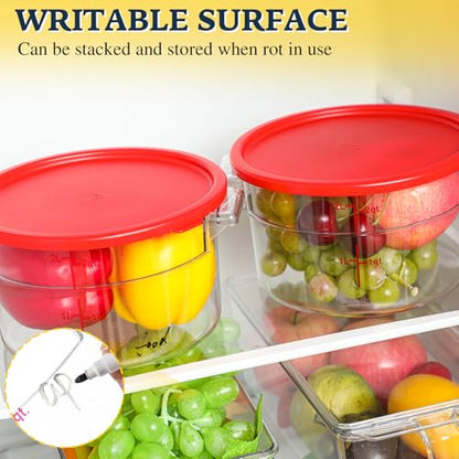 Ziliny 2 Pcs 2 Qt Clear Round Food Storage Container with Lid, Dough Proofing Bucket Clear Translucent Containers with Red Scale Commercial Grade for Pizza Bread Kitchen Organization(Red) - color: Red