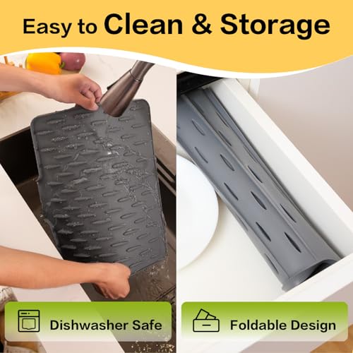 CHIKILLA Silicone Dish Drying Mat for Kitchen Counter, Fast Drainage Design for Vegetables Fruits, Heat Resistant, Non-Slip , Dishwasher Safe – 15.7x13 inch Urban Gray - color: B:Urban Gray