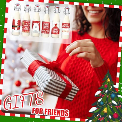 Sieral 6 Set Coquito Bottles 16 oz Christmas Swing Top Glass Bottles Flip Top Brewing Bottle for Vanilla Extract Homemade with Christmas red Label Stickers Home Brewing Coquito Beverages Liqueur - color: Christmas Red