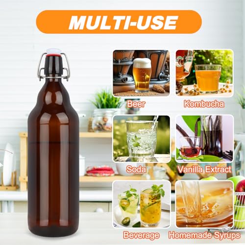 Amber Swing Top Glass Bottles 32 oz, 4 Pack Flip Top Bottles with Airtight Stopper for Home Brewing, Kombucha, Beer, Kefir, Beverages
