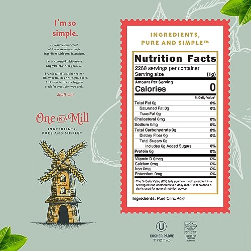 ONE IN A MILL Citric Acid 5LB | Food Grade OU Kosher Flavor Enhancer for Cooking, Baking & Canning Preservative | Use for DIY Skincare, Bath Bombs, Water Softener & Cleaning Hard Water Stains - size: 5 Pound