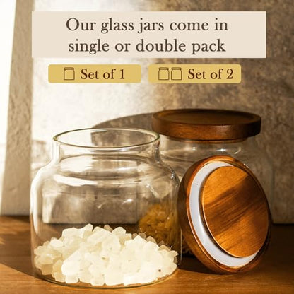 Labina Glass Storage Container Airtight Food Jars Kitchen Canister with Wood Lids, 47 Oz Wide Mouth Pantry Organization Glass Jar for Flour, Sugar, Cookie, Spagetti, Nuts and Candy - size: B1: 47 Oz 1 pcs