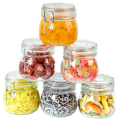 Glass Jar With Airtight Lid 16 Oz (Set Of 6) Wide Mouth Airtight Food Storage Containers Leakproof Canister For Coffee,Sugar,Chocolate Chips,Canning,Candy,Cereal,Spice,Pickle,Cookies,Dried Fruits - size: 16 OZ 6 Pack