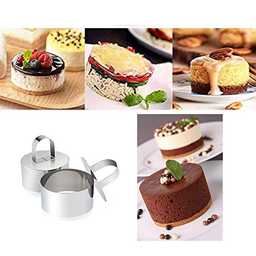 Round Cake Rings Cake Molds Set of 4, Stainless Steel Mousse and Pastry Mini Baking Ring Mold, Food Rings Dessert Rings Set Including 4 Rings & 4 Food Presses (4 Round) - color: 4 Round