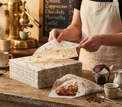 MADE IN USA 1,000 Sheets of Grease-Resistant Food Grade Waxed Kraft Deli Tissue Paper, 12" X 12" (Café Latte Print) - color: Café Latte Print