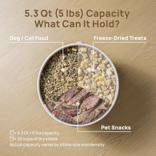 smartoo Vacuum Cat Dog Food Storage Container 5 lb/5.3 Qt, Airtight Dry Dog & Cat Food Bin with One-Button Vacuum Sealing, Magnetic Scoop Incl., BPA-Free, Durable Storage with Rechargeable Battery