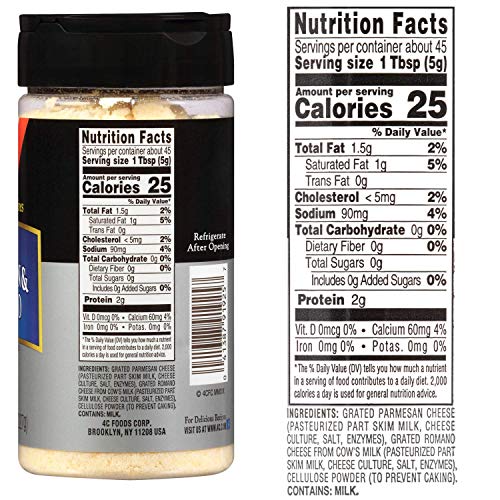 4C Grated Parmesan Romano Cheese Cannisters, 6 Pack, All Natural Premium, No Preservatives, Perfect for Italian Pastas, Lasagnas, Popcorn and More - size: 8 Ounce (Pack of 6)
