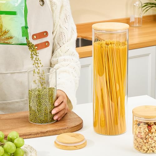 Vtopmart 3 Pack Kitchen Containers with Airtight Bamboo Lids (74oz/27oz/20oz), Glass Pantry Storage Containers for Pasta, Nuts, Coffee Beans, Cereal, Canisters Set for Pantry Organization, BPA Free - size: 3 Pack (74oz/27oz/20oz)