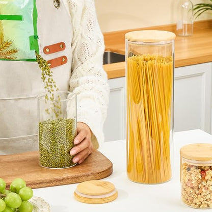 Vtopmart 3 Pack Kitchen Containers with Airtight Bamboo Lids (74oz/27oz/20oz), Glass Pantry Storage Containers for Pasta, Nuts, Coffee Beans, Cereal, Canisters Set for Pantry Organization, BPA Free - size: 3 Pack (74oz/27oz/20oz)