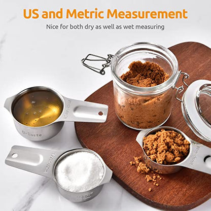 Measuring Cups: U-Taste 18/8 Stainless Steel Measuring Cups Set of 7-Piece: 1/8 Cup, 1/4 Cup, 1/3 Cup, 1/2 Cup, 2/3 Cup, 3/4 Cup, 1 Cup Dry and Liquid Ingredients - size: (02) Cup Set of 7