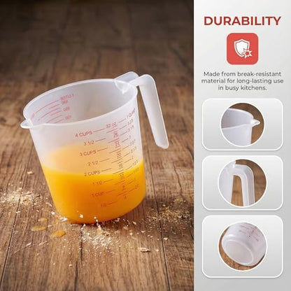 8 Pcs 4 Cup/32 Oz Plastic Measuring Cups With Spout And Handle | 1000ml Clear Graduated Measuring Cups With Oz And Ml Markings For Water, Flour, Liquids, Baking, Cooking And Mixing - color: 8 Pcs, size: 4Cup/32OZ