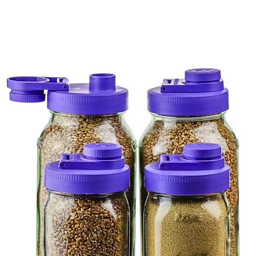 Brewing America Glass Mason Jar Pitcher with Lid - Mason Jars, 1 Quart (32 oz) with Violet Purple Wide Mouth Pour Lid, for Smoothie, Boba Cup, Sun Tea, Cold Coffee Glass Tumbler, 2-Pack - color: Violet Purple