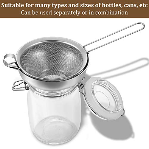 Boao 4 Pcs Stainless Steel Canning Funnels with Fine Mesh Strainer for Narrow Wide Mason Jars Food Grade 1.4 Inch/2.3 Inch Stainless Steel Funnel for Kitchen Use Spices Juices Powder(Silver)