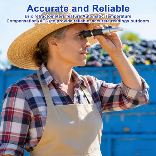 0-90% Brix Refractometer with ATC, High-Accuracy Sugar Content Tester, Pre-Calibrated & Ready to Use, Universal Optical Hydrometer Meter for Honey, Maple Syrup, Jam, Juice, Beverage