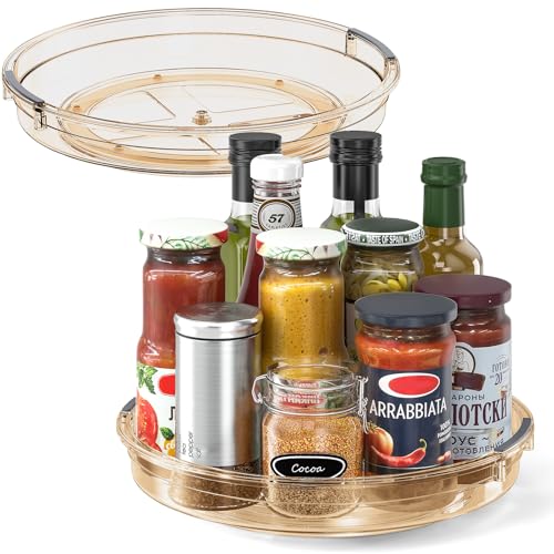 LAMU 2 Pack 10.6in Lazy Susan Organizer Turntable for Cabinet, Lazy Susan for Refrigerator Rotating Organizer for Fridge, Kitchen, Pantry, Countertop, Bathroom, Medicine Cabinet Organizer, Amber - color: Amber, size: 10.6 inch