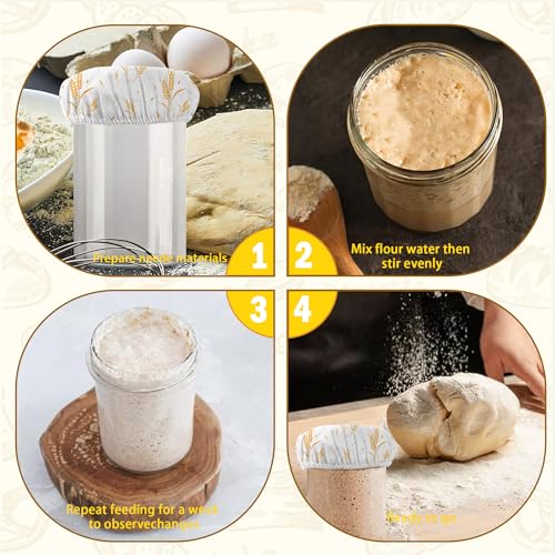 Wheat Harvest Bread 5-Pack Cloth Covers for Sourdough Starter Jar, Cloth Covers Reusable Lid Top Cover Sourdough Proofing Bread Fermentation Baking Supplies for 3-4 Inch Jar Mouth - color: Wheat Harvest Bread
