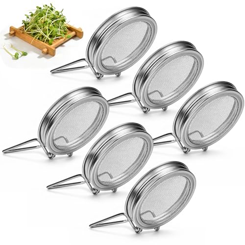 Palksky Sprouting Lids for Wide Mouth Mason Jars, 6Pack Reusable Stainless Steel Screen Bean Sprouts Growing Lid for Organic Alfalfa Broccoli Seeds Mung Bean Plant Germination Kits - color: Screen Sprouting Lids 6Pack