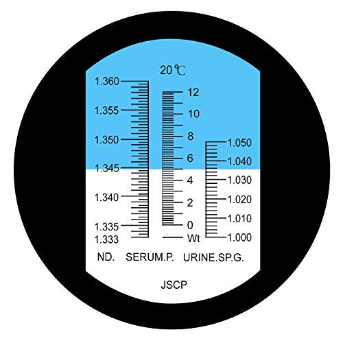 3-in-1 Clinical Refractometer with ATC for Tri-Scale Serum Protein 0-12 g/100ml Urine Specific Gravity SG 1.000-1.050 Refractive Index 1.333-1.360RI w/Extra LED Light & Pipette for Human Use - color: Urine Sg / Serum Protein / Refractive Index