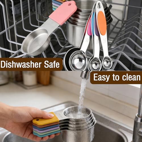 Magnetic Measuring Cups and Spoons Set, Including 7 Stainless Steel Nesting Measuring Cups and 5 Magnetic Measuring Spoons for Cooking & Baking (Colorful) - color: Colorful