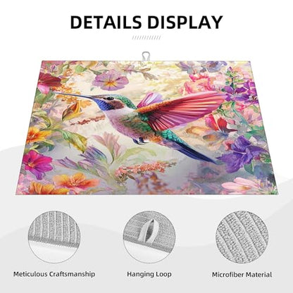 Hummingbird Dish Drying Mat for Kitchen Counter Microfiber Super Absorbent Non-Slip Dish Drying Pad for Countertops Dishes Utensils Stylish Quick-Dry Machine Washable 18x24 Inch - color: Hummingbird